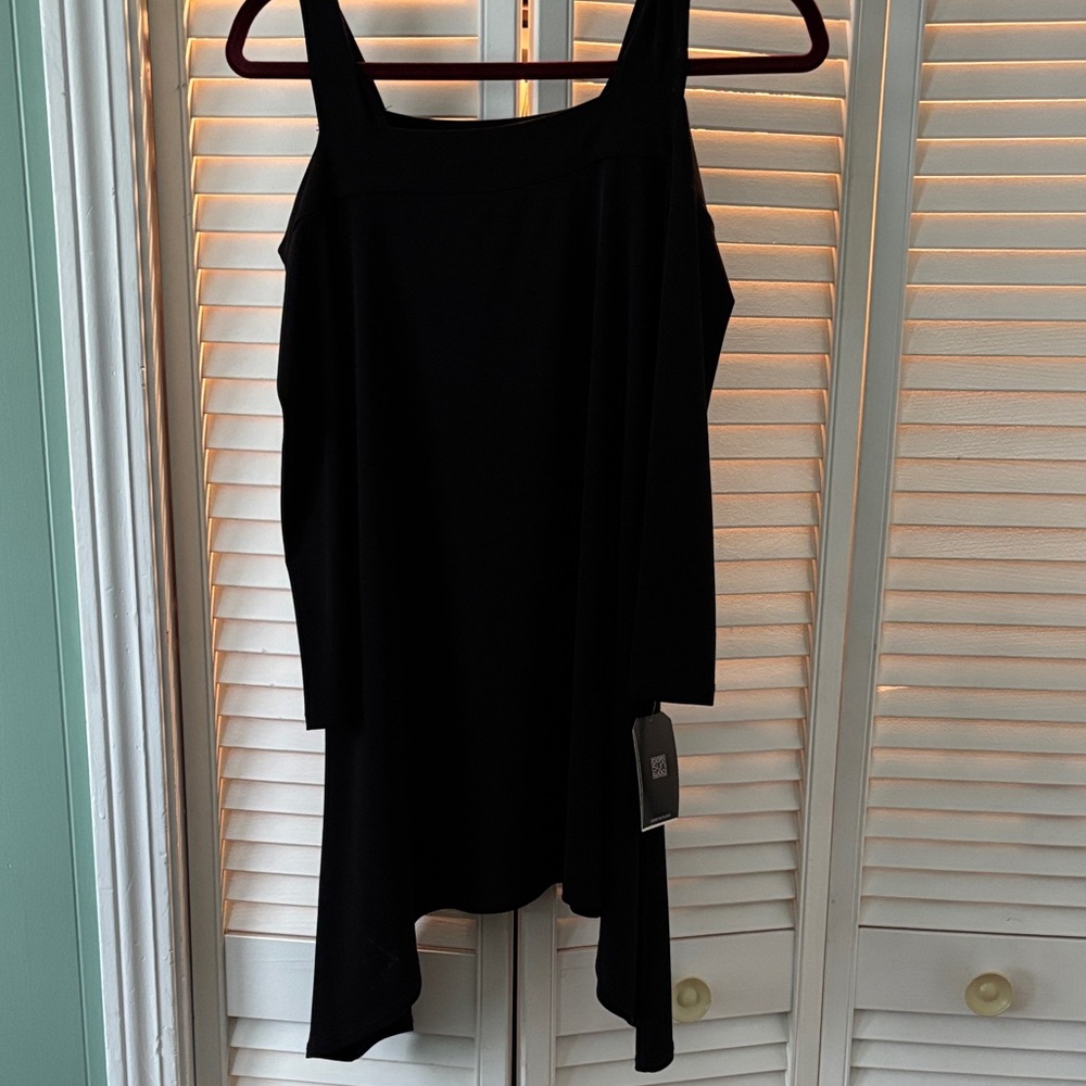 Clara Sun Woo Black Asymmetrical Tank Dress with Draped Hem